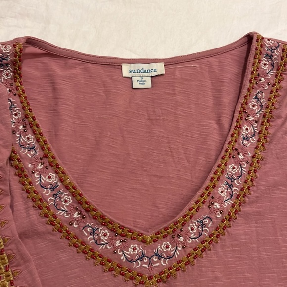 Sundance dusty rose embroidered/beaded long sleeve top - Picture 2 of 7